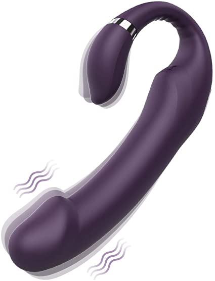 Strap-On Dildo Vibrator for G-Spot & Clitoral Stimulation with 10 Vibrating Modes, Rechargeable Strapless Double-Ended Vibrator with Dual Motors Sex Toy for Lesbian Couple and Solo Play(Purple)