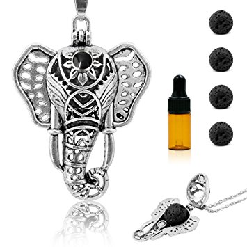 RoyAroma Essential Oil Diffuser Necklace, Elephant Aromatherapy Necklace, Antique Silver Pendant Locket, Stainless Steel Chain