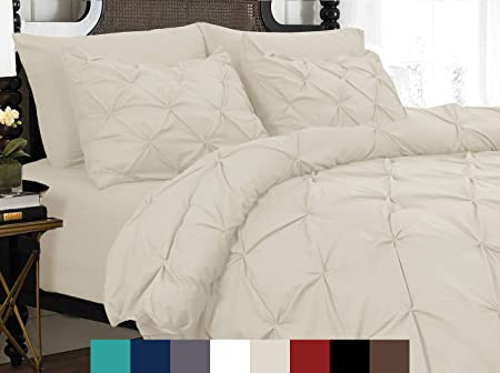 3-Piece Pinch-Pleated Duvet Cover with Button Closure, Wrinkle-Resistant Ultra-Soft Microfiber Pintuck Duvet Cover Set, Luxurious & Hypoallergenic Pintuck Décor