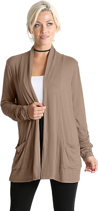 Simlu Long Sleeve Lightweight Cardigan Sweater for Women with Pockets Reg. and Plus Size