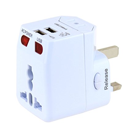 Universal Travel Adapter Wonplug World Travel Adapter Kit Dual USB Ports-UK,US,AU,Europe Plug Adapter-Over 150 Countries& USB Worldwide Power Adapter For Iphone ,Android,All USB Device ( White )