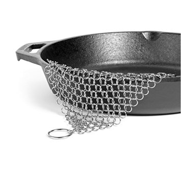 Out-fun Cast Iron Cleaner 8x6 Inch Premium Chainmail Scrubber 316 High Grade Stainless Steel Skillet Cleaner