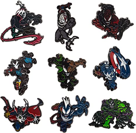 Officially Licensed Marvel: 9 Different Male Venomized Characters / Heroes Limited Edition Metal-Based and Enamel Lapel Pin Set. ( Amazon Exclusive ).