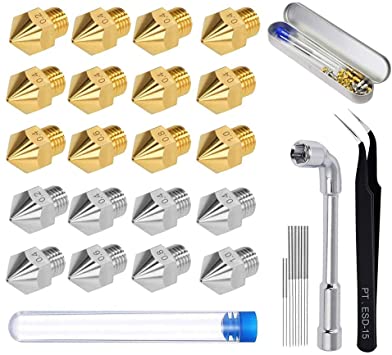SODIAL 20Pcs 3D Printer Nozzle Kit, Brass  Steel MK8 Nozzles Extruder Print Head with Nozzle Cleaner Tool
