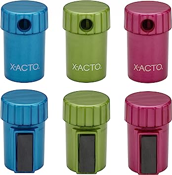 X-Acto Magnetic Rotating Top Manual Pencil Sharpener, Assorted Colors, 6 Count