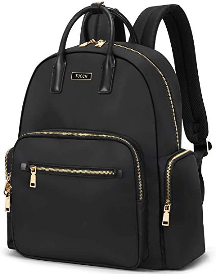 TUCCH Women Laptop Backpack, 14 Inch Lightweight Computer Rucksack, Lady Fashion Casual Daypack Purse Business Travel Shoulder Work Bag, Water resistant Wide Open Nylon School Bag for Girl 22L, Black