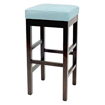 Valencia Backless Leather Counter Stool 27",Brown Legs,Blue