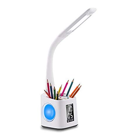 Led Desk Lamp with USB Charging Port, BESTINNKITS Study Led Reading Light, Dimmable Light with Calendar, Penholder, Alarm Clock,Table lamp, Desk Reading Light for Students, Kids, 10W