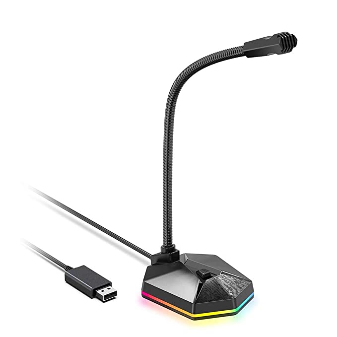 XIAOKOA PC Microphone for Computer, Computer Microphone with RGB Colored Lights Plug and Play for Microphone Computer, Laptop, Desktop and Notebook - Cable Length 2.1 Meters - Black Microphone