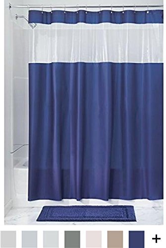 InterDesign Hitchcock PVC-Free EVA Shower Curtain, 72" x 72" - Navy/Clear