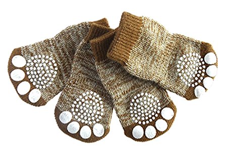 Mable Ruth Pet Dog & Puppy Nonslip Socks - Comfortable Shoes Boots With Rubber Reinforcement - Set of 4 Breathable Soft Traction Knit Socks For Dogs - Comfortable Sock Design for Pet Dogs