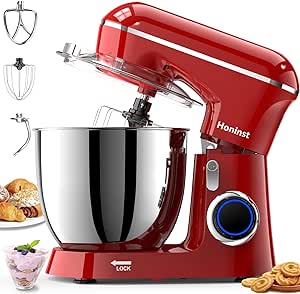 Stand Mixer, 6.5QT 10-Speed 660W Tilt-Head Electric Stand Mixer, 3-In-1 Kitchen Mixer with Bowl, Dough Hook, Whisk and Beater, Food Mixer for Baking, Cake and Most Home Cooks, Red