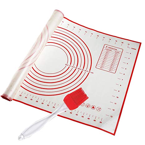 STONEKAE Silicone Baking Mat, Thicker Non-Slip Board with Measurements for Rolling Dough, Fondant, Pie, Cookie.16”x24” Large Non-Stick   Pastry Brush