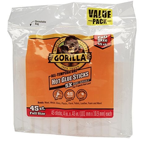 Gorilla 3034502 Hot Glue Sticks 4 In. Full Size, 45Count