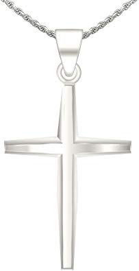 Men's 1.25in 0.925 Sterling Silver Christian Cross Polish Finish Pendant Necklace, 18in to 24in
