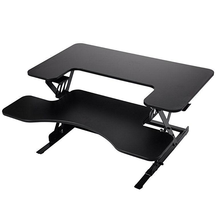 LAZYMOON Black Ergonomic 36" Wide Preassembled Height Adjustable Stand Workstation Elevating Desk Riser w/ Removable Keyboard TraY