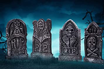 Sizonjoy Pack of 4 Foam Grave Tombstones for Halloween Decorations,17" Lightweight RIP Grave Stone Decor-Perfect for Outdoor Party/Haunted House/Yard Decorations