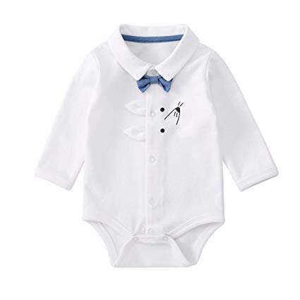 pureborn Newborn Baby Boy Bow Tie Cartoon Mouse Long Sleeve Collar Bodysuit