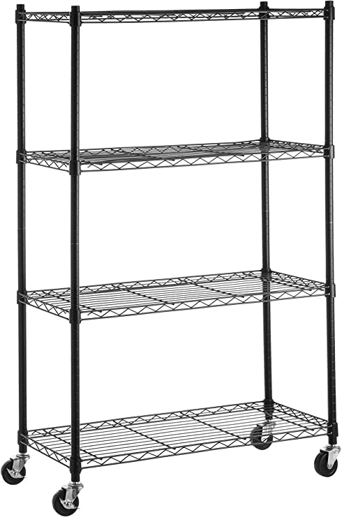 AmazonBasics 4-Shelf Shelving Storage Unit on 3'' Wheel Casters, Metal Organizer Wire Rack, Black