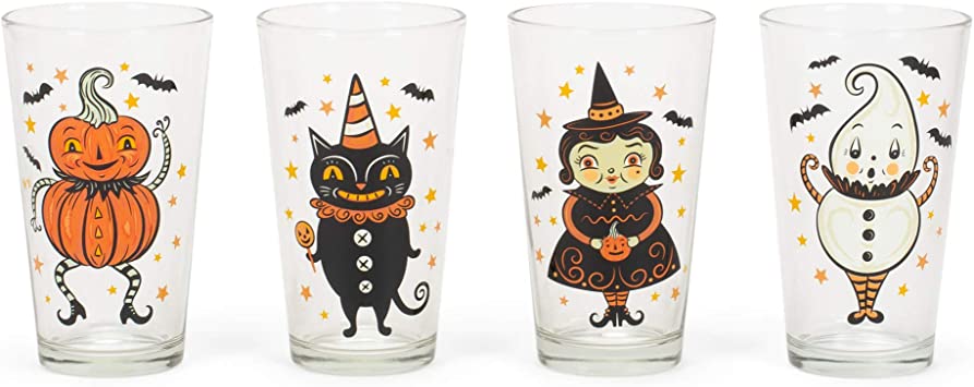 Vintage Halloween Glass 16oz Tumblers Set of 4 Standard