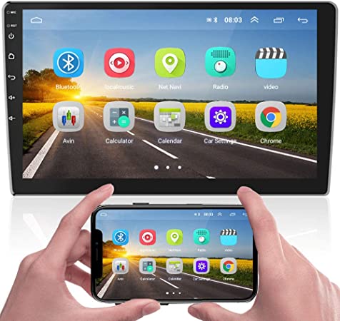 Hikity Double Din Android Car Stereo with GPS 9 Inch Touch Screen Car Radio Bluetooth FM Radio Support WiFi Mirror Link SWC Dual USB Input   Backup Camera