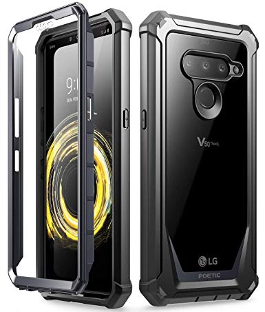 LG V50 ThinQ Rugged Clear Case, LG V50 Rugged Clear Case, Poetic Full-Body Hybrid Shockproof Bumper Cover, Built-in-Screen Protector, Guardian Series, for LG V50 /LG V50 ThinQ 5G (2019), Black/Clear