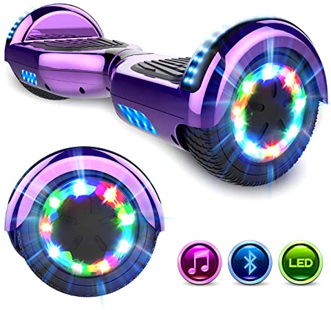 GeekMe Self-Balancing Electric Scooter 6.5 Inch, Hoverboards with Bluetooth Built-in Lamps LED Colorful Flashing Wheels, Segway for kids