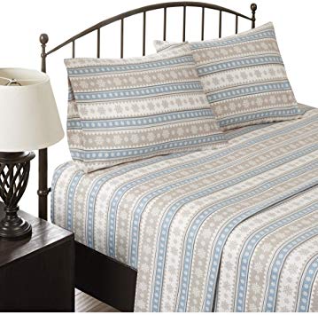 Woolrich Cozy Soft 100% Cotton Flannel Warm Ultra Soft Cold Weather 4 Piece Sheet Set, Cal King Size, Blue Snowflake