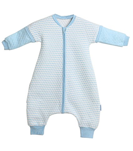 LETTAS Baby Boys and Girls Quilted 100% Cotton Stripe Detachable Sleeve Zip 2.5 Tog Sleep Sack with Feet for Big Kids Blue (4T-5T)