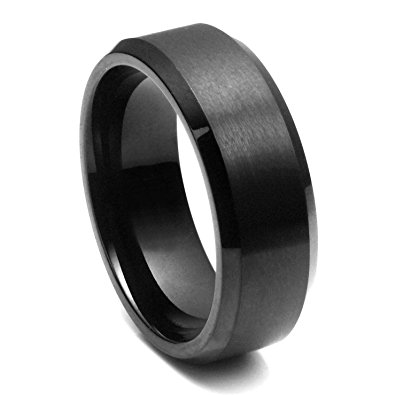 8MM Black High Polish / Matte Finish Men's Tungsten Beveled Ring Wedding Band