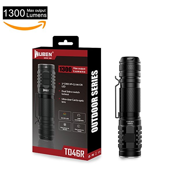 LED Flashlight WUBEN Portable 1300 Lumens Bright Handheld Flashlight CREE LED IPX8 Water Resistant 5 Light Modes Outdoor Water Resistant Torch Powered Tactical Flashlight for Camping Hiking
