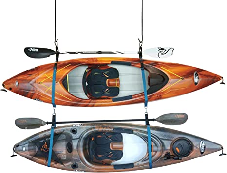 Double Kayak Storage Strap System - For Indoor and Outdoor Kayak & SUP Paddle Board Hangers - Comes with paddle clip - PS1954