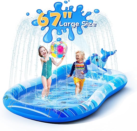 G-TING Splash Pad Sprinkler for Dogs Kids, 4 in 1 Dolphin Inflatable Sprinkler Kiddie Splash Pool for Kids, Summer Backyard Sprinkler Pad & Splash Play Mat Outdoor Water Toys for Toddlers 1-3 4-8