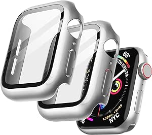 JETech Cover con Pellicola Protettiva per Apple Watch SE (2022/2020) /Series 6 5 4 40 mm, Custodia Protettiva Complessiva, Pellicola Integrata in Vetro Temperato, 2 Pezzi (Argento)