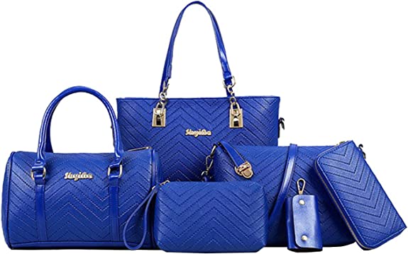 Women Handbags 6 Pcs Set PU Top Handle Purse Splicing Shoulder Crossbody Bag Tote Satchels Clutch Card Holder