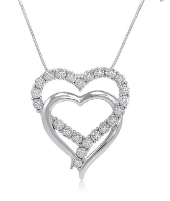 IGI Certified Sterling Silver Double Open Heart Diamond Pendant-Necklace 110ct tw