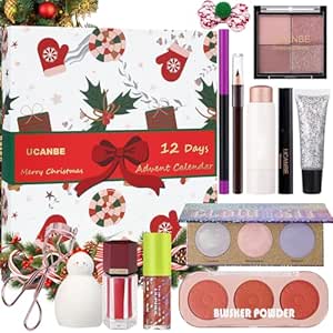 UCANBE Makeup Advent Calendar 2024, 12 Days Christmas Countdown Calendar Surprise Gift Kit, Xmas Holiday Festival Cosmetic Starter Makeup Set with 12 Beauty Boxes for Women Teens Girls