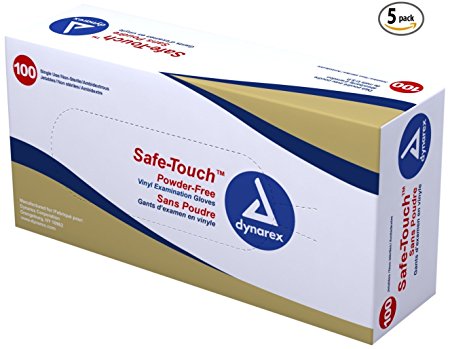 Dynarex Safe-Touch Vinyl Exam Glove Powder Free, Medium, 100 Count (Pack of 5)