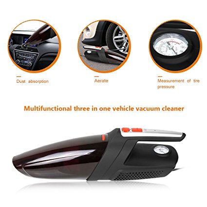 Car Vacuum Cleaner, 12V 120W Super Strong Suction Wet & Dry Clean, Work as Inflator / Tire Pressure Gauge Handheld Auto Vacuum Cleaner