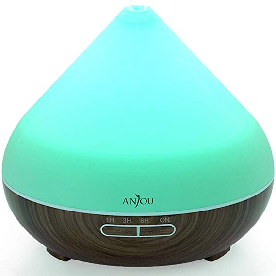 Anjou 300ML Essential Oil Diffuser, BPA-Free Cool Mist Ultra-Quiet Wood Grain Aromatherapy Diffuser Humidifier,Home Fragrance Diffuser with Waterless Auto Shut-Off,4 Timer Settings,7 Color LED Lights