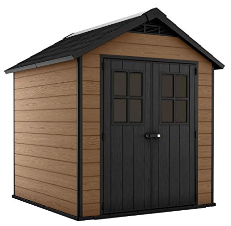 Keter 245114 Newton 7.5x7 Outdoor Storage Shed, Mahogany Brown