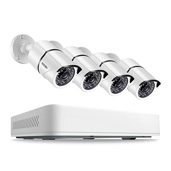 ZOSI 5MP Security Cameras System 4 CH 5.0MP (2.5 X 1080P) Surveillance DVR and (4) 5.0MP 1920p (2560TVL) Weatherproof Bullet CCTV Cameras 100ft Night Vision with 1TB Hard Drive