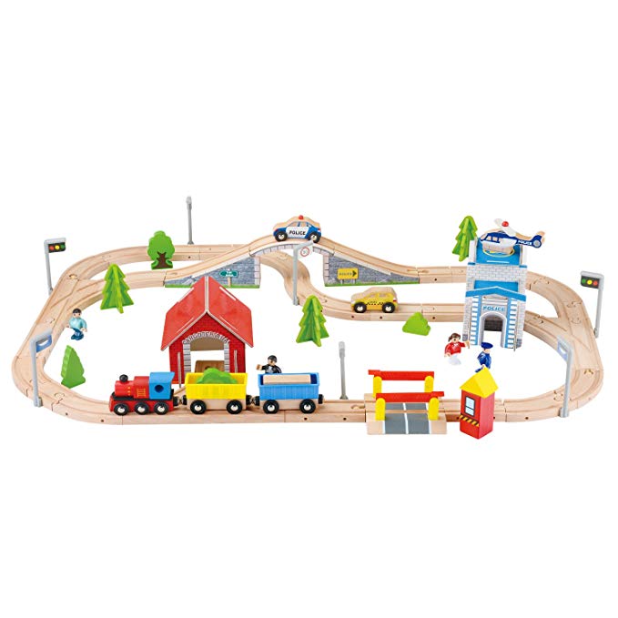 Wooka Wooden Train Set 80pcs Railway Tracks, Compatible with Thomas, Brio, Chuggington Toddler Toys for Kids