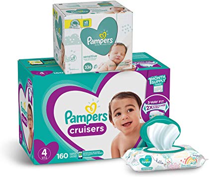 Diapers Size 4, 160 Count and Baby Wipes - Pampers Cruisers Disposable Baby Diapers and Water Baby Wipes Sensitive Pop-Top Packs, 336 Count