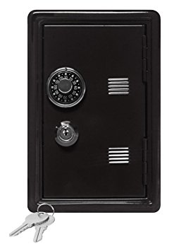 Kid’s Coin Bank Locker Safe with Combination Lock and Key – 7” High Black