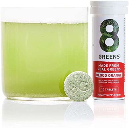 8Greens Effervescent Super Greens Dietary Supplement - 8 Essential Healthy Real Greens in One (Blood Orange, 1 Tube / 10 Tablets)