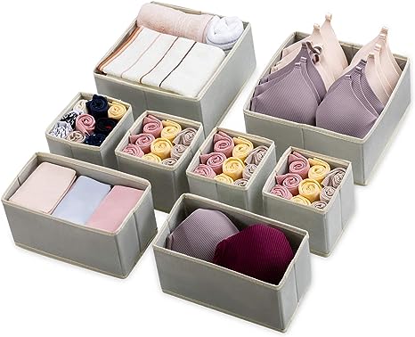 Kootek Drawer Organizer Clothes, 8 Pack in 3-Size Foldable Underwear Drawer Organizers Dresser Storage Box Bin Dividers for Clothes, Underwear, Bras, Lingerie, Socks
