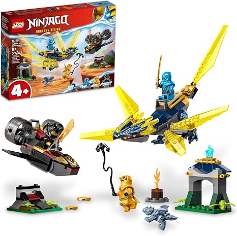 LEGO NINJAGO NYA and Arin’s Baby Dragon Battle 71798 Ninja Building Toy, Features a Jet, 2 Dragons, 3 Minifigures and Baby Riyu, Gift Idea for Toddlers Ages 4