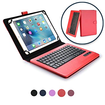 COOPER INFINITE EXECUTIVE Keyboard case for 9'', 10'', 10.1'' inch tablets | 2-in-1 Bluetooth Wireless Keyboard & Leather Folio | Universal, Stand, Vegan Leather, 100HR Battery, 14 Hotkeys (Red)