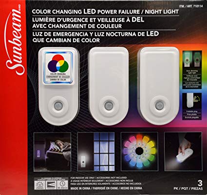 Sunbeam Color Changing LED Power Failure / Night Light, 3 Pack